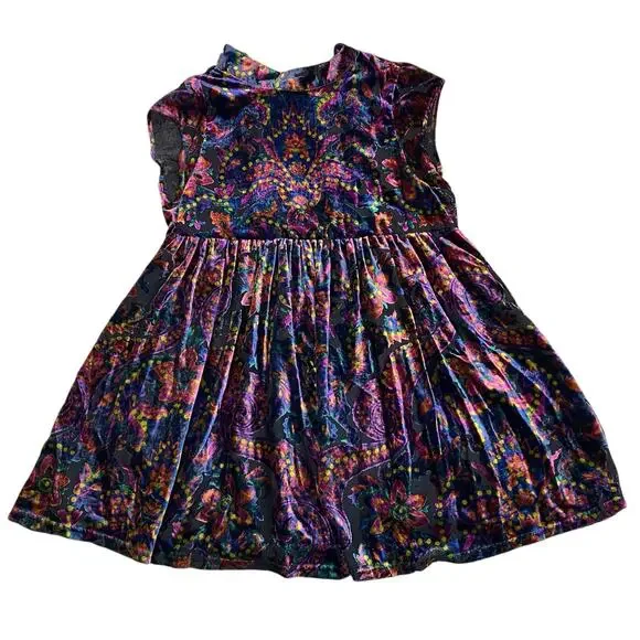 Free People Sz S All the Time Velvet Mini Dress in Dark Night Combo Boho Sexy - Picture 9 of 16